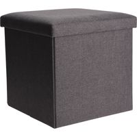 Poef/hocker/krukje - opbergbox - grijs - polyester - 38 x 38 cm - opvouwbaar