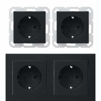 Dubbel stopcontact zwart E2 met dubbel afdekraam inbouw