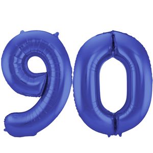 Grote folie ballonnen cijfer 90 in het blauw 86 cm