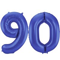 Grote folie ballonnen cijfer 90 in het blauw 86 cm - thumbnail