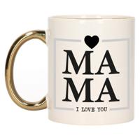 Cadeau koffie/thee mok voor mama - wit/grijs - ik hou van jou - gouden oor - Moederdag