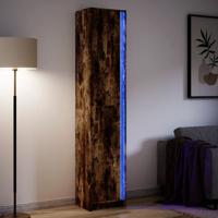 Hoge kast met LED 41,5x32,5x200 cm bewerkt hout gerookt eiken