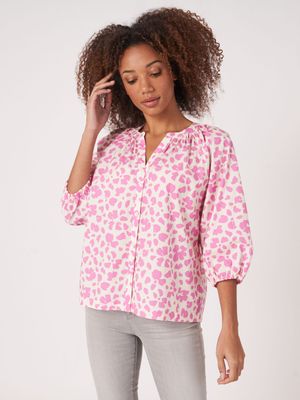 Katoenen blouse met pofmouwtjes en bloemenprint Katoenen blouse met pofmouwtjes en bloemenprint
