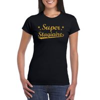 Super stagiaire cadeau t-shirt met gouden glitters op zwart voor dames