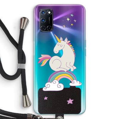 Regenboog eenhoorn: Oppo A52 Transparant Hoesje met koord