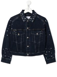 Philipp Plein Junior veste en jean à ornements en cristal - Bleu