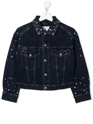 Philipp Plein Junior veste en jean à ornements en cristal - Bleu