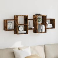Wandschap 129x18x42 cm bewerkt hout gerookt eikenkleurig