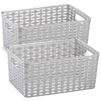 Opbergmand - 3x stuks - Kastmand - rotan kunststof - zilver - 6 Liter - 19 x 29 x 13 cm
