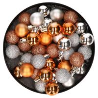 Kleine kunststof kerstversiering 40x stuks set en 3 cm kerstballen in het zilver en koper - Kerstbal
