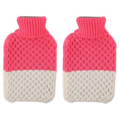 2x kruiken met gebreide hoes roze/beige 2 liter