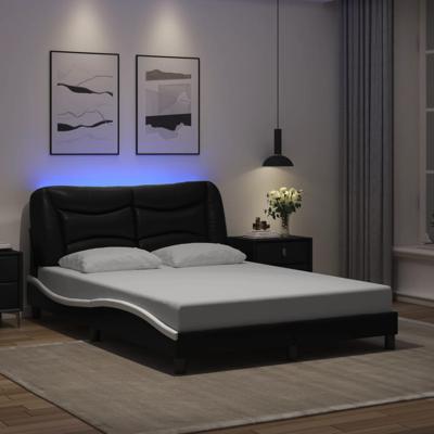 Bedframe met LED-verlichting kunstleer zwart en wit 140x200 cm