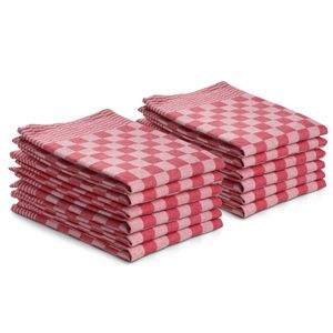 Theedoeken set - 12 stuks - 50x70 - blokpatroon - geblokt - horeca ruit - rood