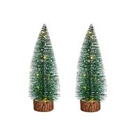 Krist+ Kleine decoraties kerstboompjes 2x stuks - 25 cm - met licht - Kerstdorpen - thumbnail