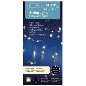 Lumineo draadverlichting zilverdraad 60 warm witte lampjes -295 cm - Lichtsnoeren