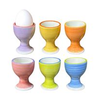 Eierdopjes Spring Vibes - set van 6x - multi kleuren - keramiek - 5 x 7 cm