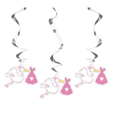 Folat geboorte meisje versieringen - 3x stuks - 60 cm - hangdecoraties - feestartikelen