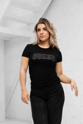Guess Logo Lace T-Shirt Dames Zwart - Maat S - Kleur: Zwart | Soccerfanshop