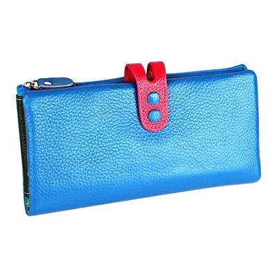 3572 Litchi textuur lederen rits Lady portemonnee grote-capaciteit portemonnee (blauw)