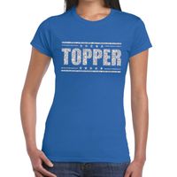 Topper t-shirt blauw met zilveren glitters dames - thumbnail