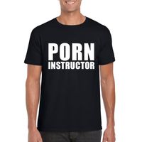 Porn instructor tekst t-shirt zwart heren