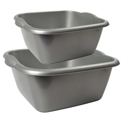 Multifunctionele kunststof afwas teiltjes - setje in 2-formaten - 10 en 15 liter inhoud - zilver