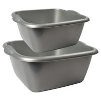Multifunctionele kunststof afwas teiltjes - setje in 2-formaten - 10 en 15 liter inhoud - zilver