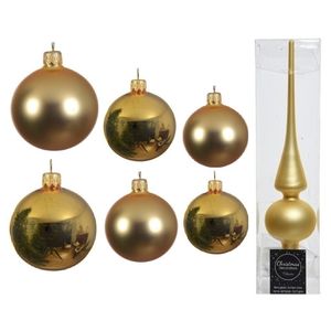 Groot pakket glazen kerstballen 50x goud glans/mat 4-6-8 cm met piek mat