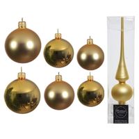 Groot pakket glazen kerstballen 50x goud glans/mat 4-6-8 cm met piek mat - thumbnail