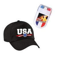 USA / Amerika supporters set - baseballcap zwart - met vlag schminkstift - volwassenen - landen USA / Amerika supporters set - baseballcap zwart - met vlag schminkstift - volwassenen - landen