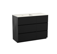 Storke Edge staand badmeubel 110 x 52 cm mat zwart met Mata asymmetrisch linkse wastafel in mat witte solid surface