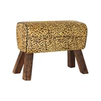 Voetensteun DKD Home Decor Zwart Hout Bruin Leer Luipaard Koloniaal (67 x 30 x 51 cm)