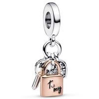 Pandora 782506C01 Hangbedel Triple Two-tone Key-Padlock-Heart zilver-zirconia-emaille rose- en zilverkleurig-zwart-wit - thumbnail