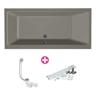 Ligbad Xenz Kristal | Inbouw | 160x75 cm | Incl.Badafvoer | Met overloop | Acryl | Cement mat