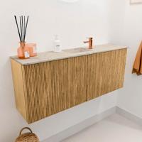 Toiletmeubel Mondiaz Joya Dlux | 100 cm | Meubelkleur Oak | Faye wastafel Frappe Wasbak Midden | 1 kraangat