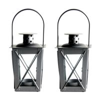 Set van 2x stuks zilveren tuin lantaarn/windlicht van ijzer 7,5 x 7,5 x 11 cm