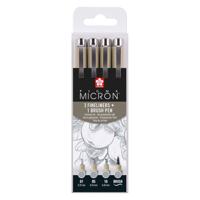 Sakura pigma micron fineliner set, 4 maten, licht koelgrijs