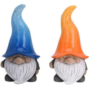 Tuinkabouters beeldjes - set 2x - Grumpy - Polystone - blauw en oranje - 32 cm