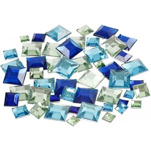 1080x Hobby materiaal vierkante glitter steentjes blauw mix   -