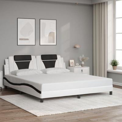 Bedframe met hoofdbord kunstleer wit en zwart 180x200 cm