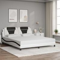 Bedframe met hoofdbord kunstleer wit en zwart 180x200 cm