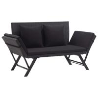 Tuinbank met kussens 176 cm poly rattan zwart