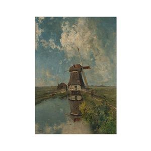 Schilderij op Paneel Molen aan een Poldervaart Aluminium 50x70 Een Ophangplaat