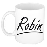 Robin Naam koffiemok - beker - met sierlijke letters - wit - 300 ml - Cadeau - Dames