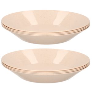 8x ontbijt/diner diepe bordjes van afbreekbaar bio materiaal 21 cm in het eco-beige