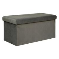 Atmosphera Poef/krukje/hocker Amber - Opvouwbare opslag box - fluweel Donkergrijs - 76 x 38 x 38 cm   -