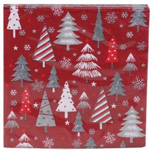 Gerimport Kerstservetten - 20x - kerstbomen - rood - 33 x 33 cm - 3 laags