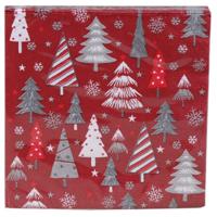 Gerimport Kerstservetten - 20x - kerstbomen - rood - 33 x 33 cm - 3 laags