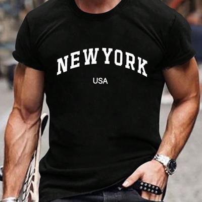 Bon&Bon Men's Letter Print T-Shirt - Grey Round Neck Summer Casual Tee Black / XXXL