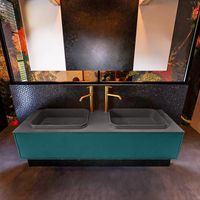 Badkamermeubelset Mondiaz Erin 150 cm met 1 Lade met RIDGE Wastafel Dubbel Dark grey met 2 kraangaten Greeploos Mat Smag